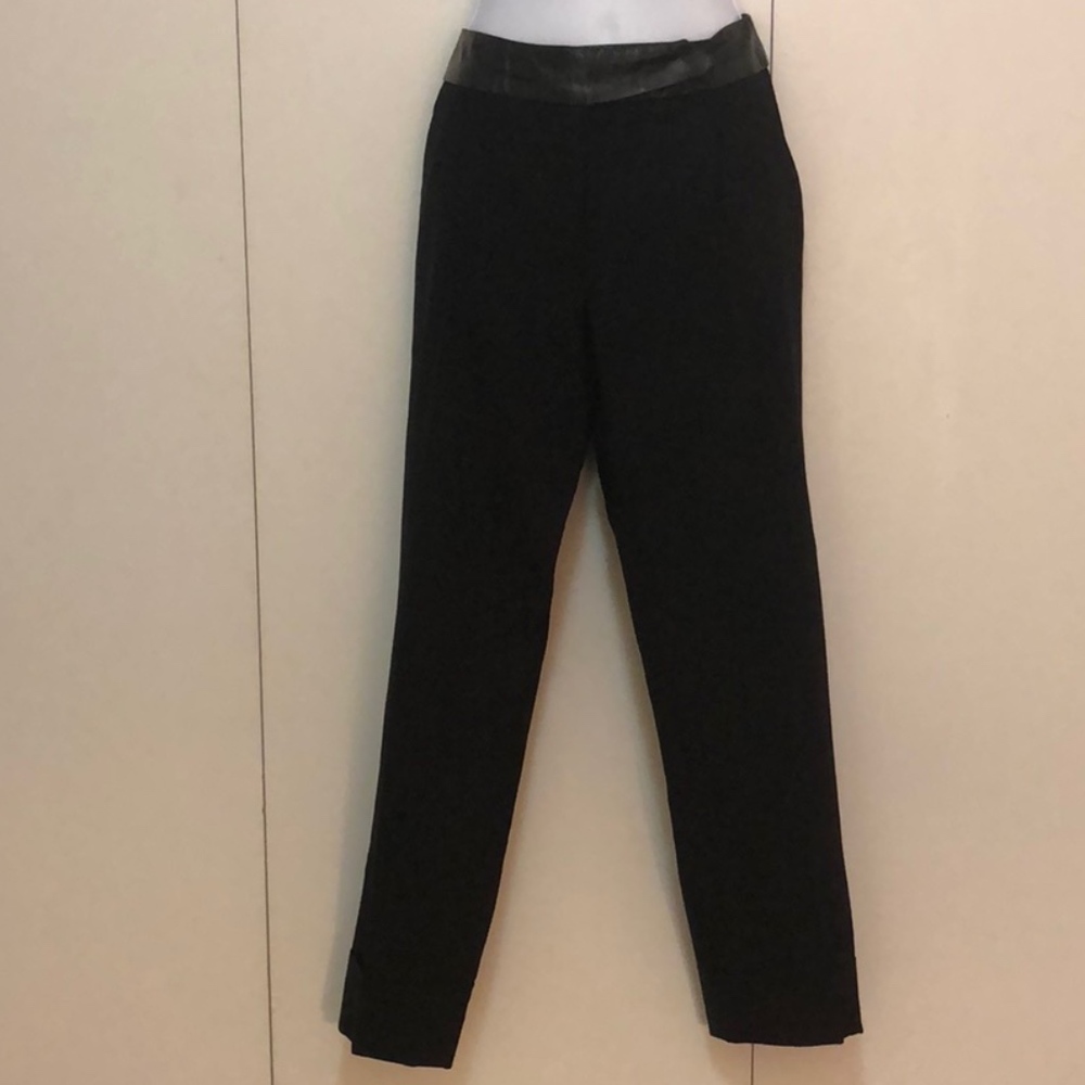 Milly Black Wool Pants w/ Black Leather Faux Belt - Picture 2 of 8